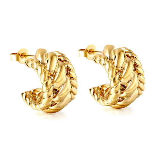 Gold Plated Chunky Hoop Earrings – Stainless Steel Textured Huggies