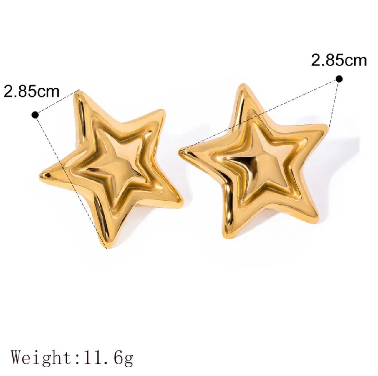 18 K Gold Plated Classic Style Commute Pentagram Earrings Stainless Steel Studs